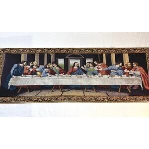 Vintage Woven “Last Supper” Tapestry Table Runner Religious Decor, Wall Hanging